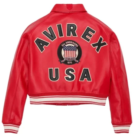 AVIREX CROPPED RED ICON LEATHER JACKET