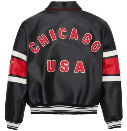 Avirex Chicago USA Leather Jacket Black & Red