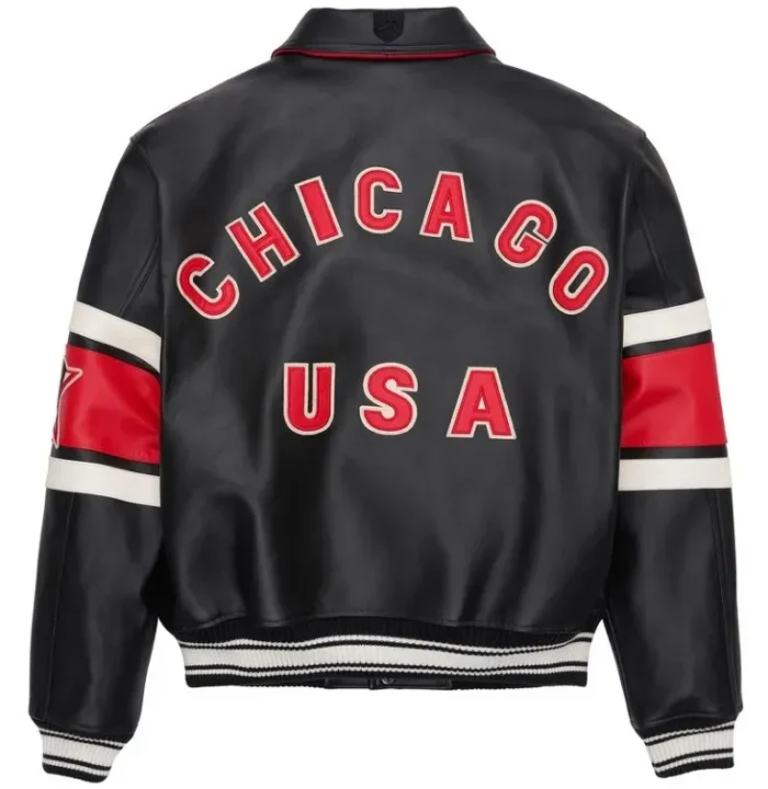 Avirex Chicago USA Leather Jacket Black & Red