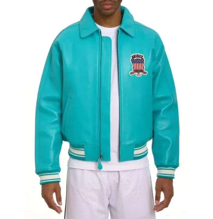 Avirex Leather Jacket Turquoise