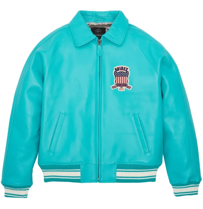 Avirex Leather Jacket Turquoise