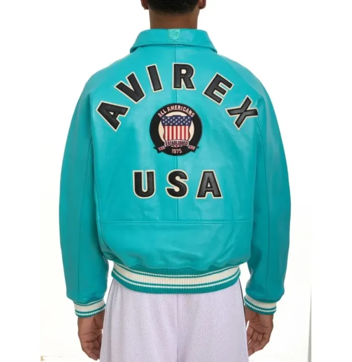 Avirex Leather Jacket Turquoise
