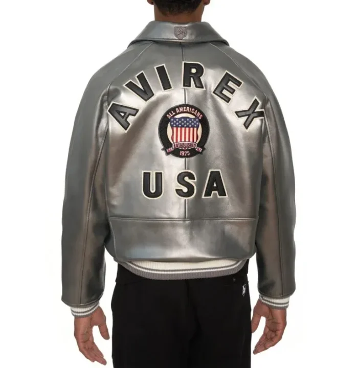 Avirex Metallic Silver Leather Jacket