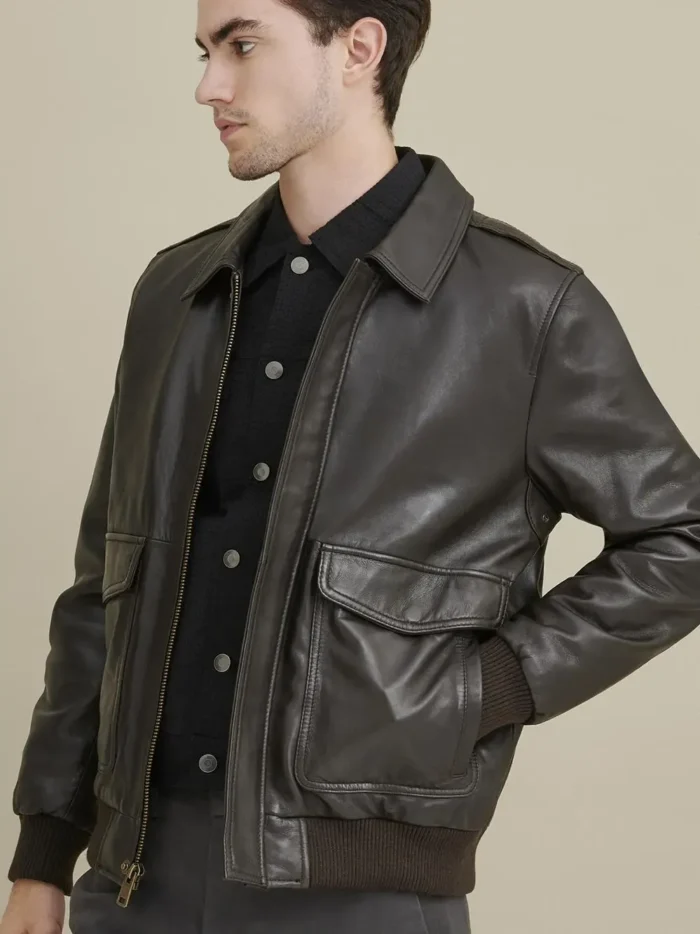 B N T Lthr Bomber Wflag Print Lining Wobrn