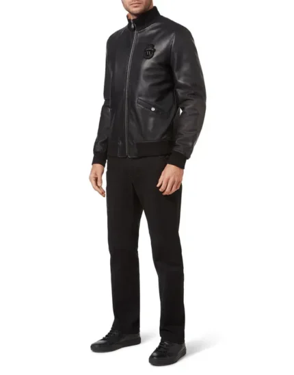 BILLIONAIRE HIGH COLLAR LEATHER BOMBER