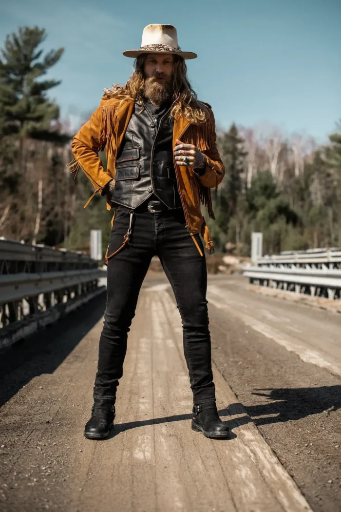 Brown Fringe Suede Leather Jacket Men