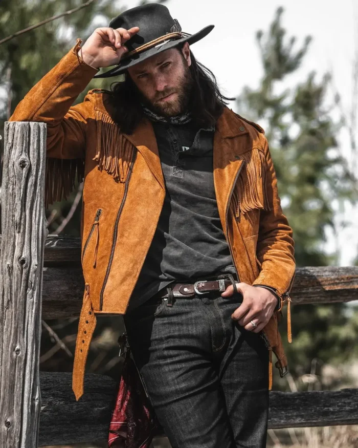 Brown Fringe Suede Leather Jacket Men