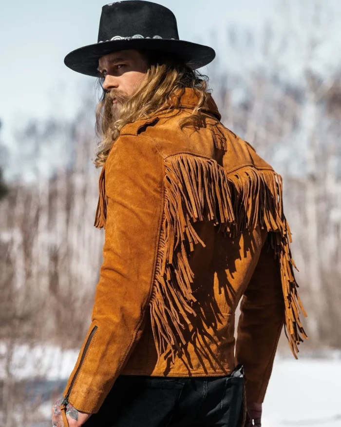 Brown Fringe Suede Leather Jacket Men
