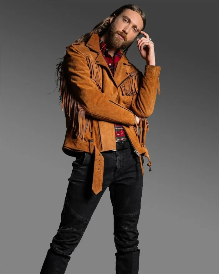 Brown Fringe Suede Leather Jacket Men