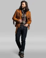 Brown Fringe Suede Leather Jacket Men