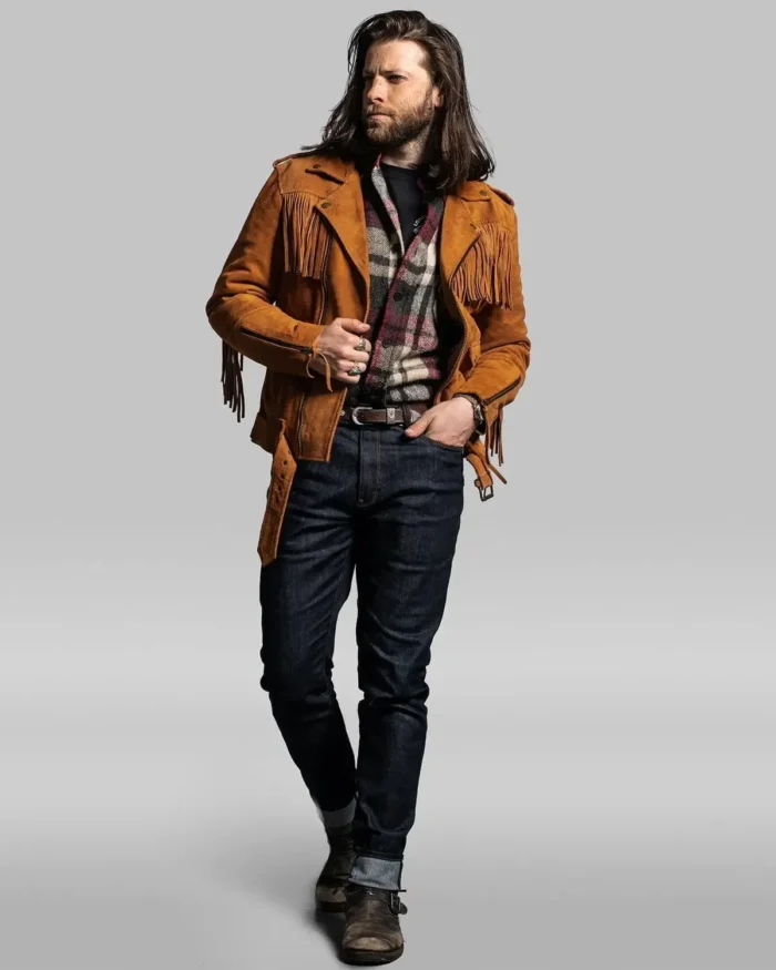 Brown Fringe Suede Leather Jacket Men