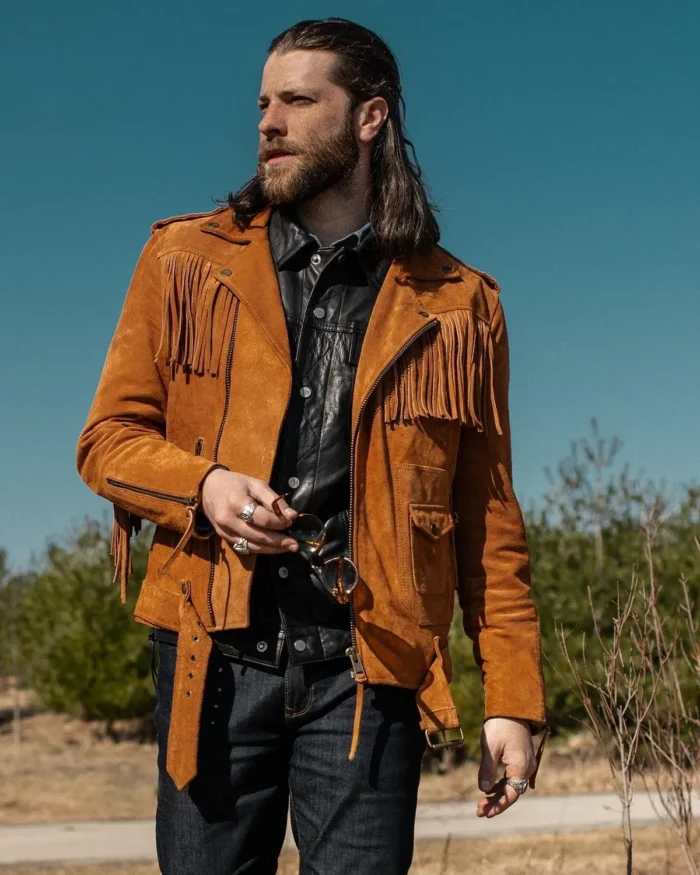 Brown Fringe Suede Leather Jacket Men