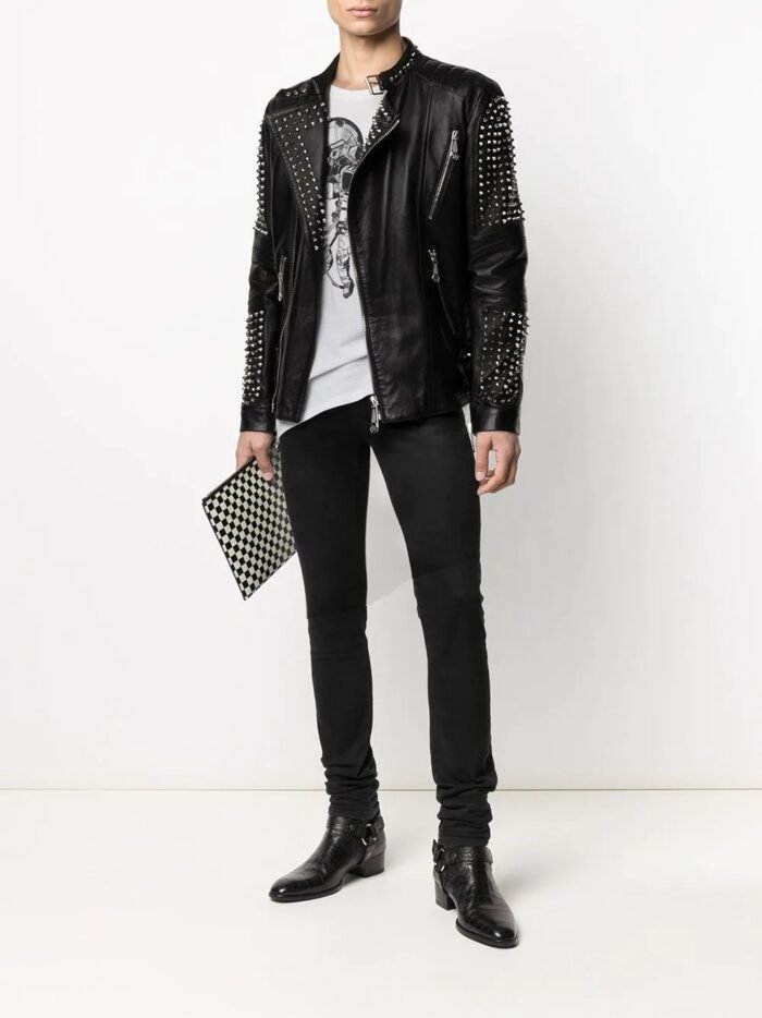 Casual Men’s Stud Leather Jacket