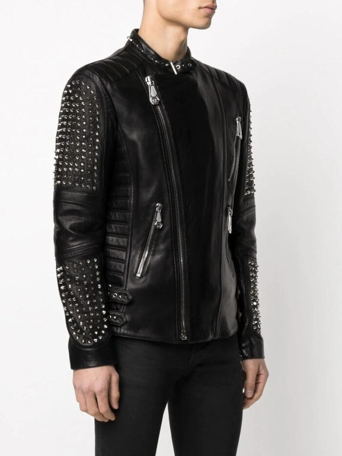 Casual Men’s Stud Leather Jacket