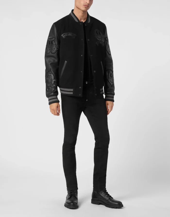 College Wool Bomber LS Smile