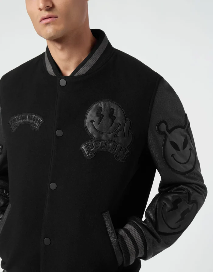 College Wool Bomber LS Smile