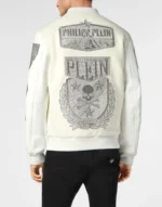 Crystal College Bomber With Leather Sleeves Patches