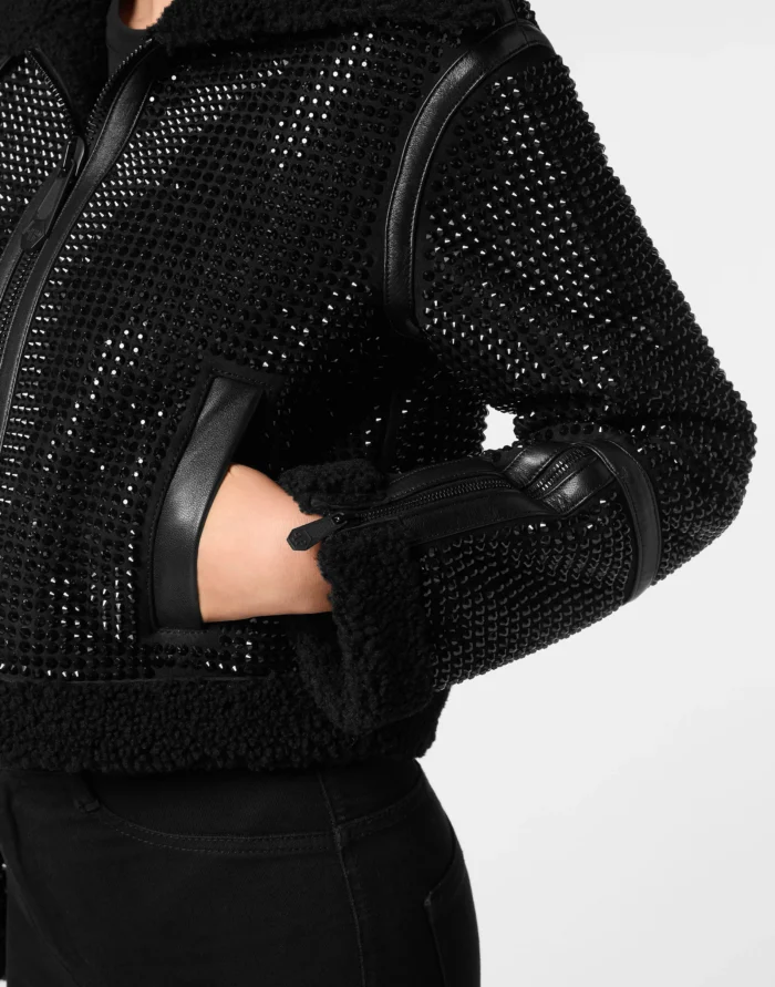 Crystal Shearling Cropped Jacket