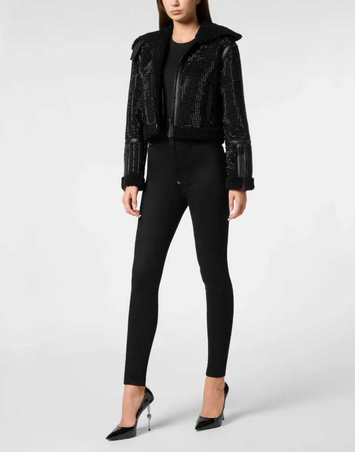 Crystal Shearling Cropped Jacket