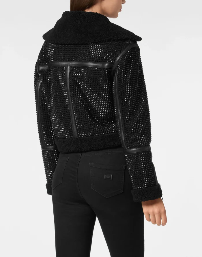 Crystal Shearling Cropped Jacket