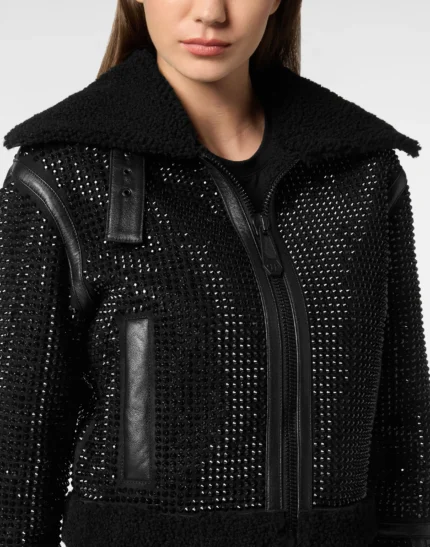 Crystal Shearling Cropped Jacket