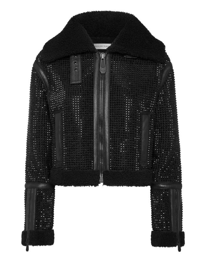 Crystal Shearling Cropped Jacket
