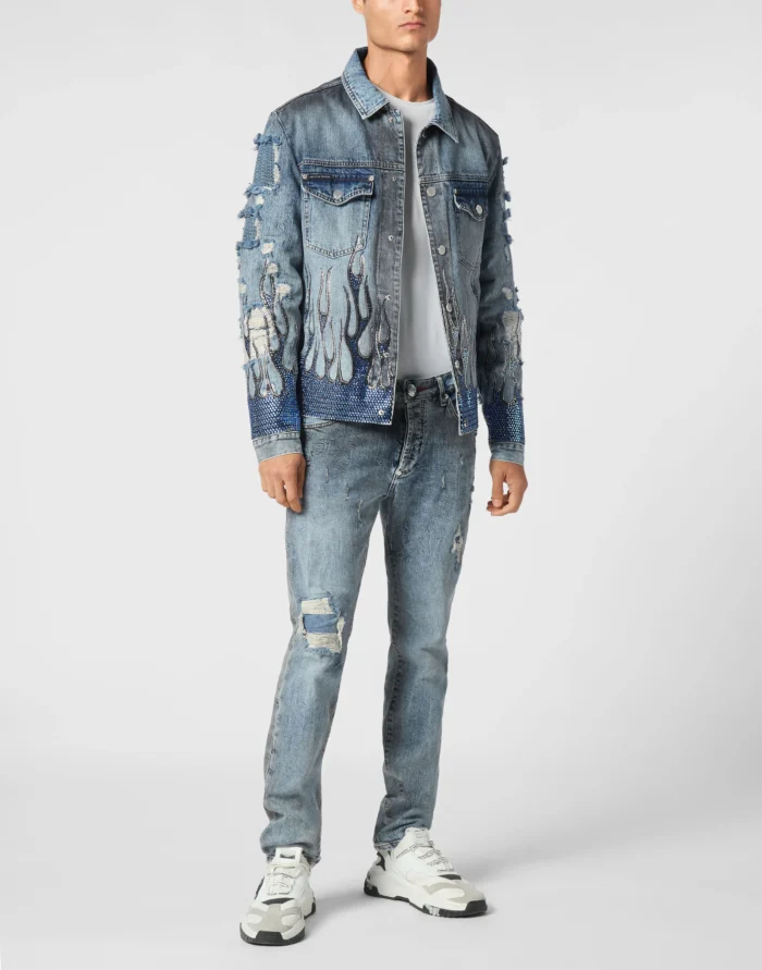 Denim Oversize Jacket LS Strass Flame