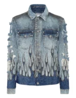 Denim Oversize Jacket LS Strass Flame
