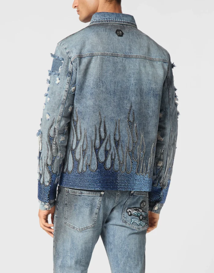 Denim Oversize Jacket LS Strass Flame