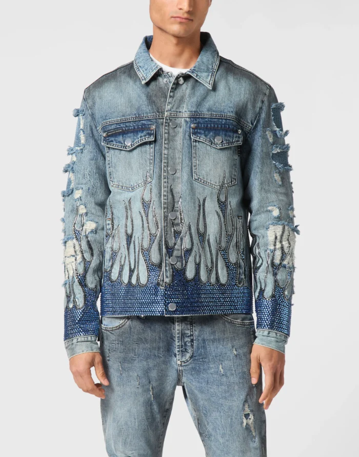 Denim Oversize Jacket LS Strass Flame