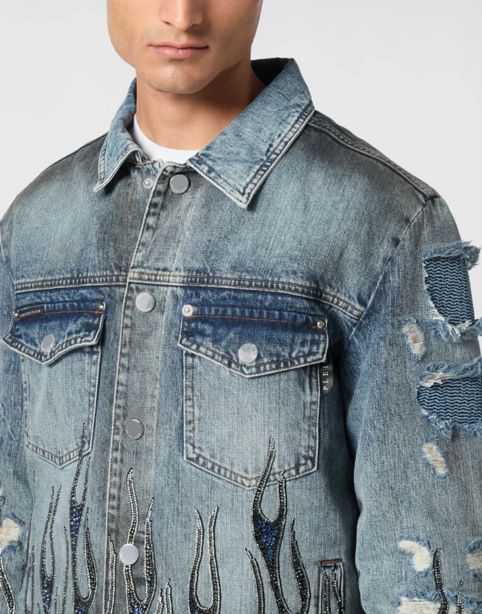 Denim Oversize Jacket LS Strass Flame