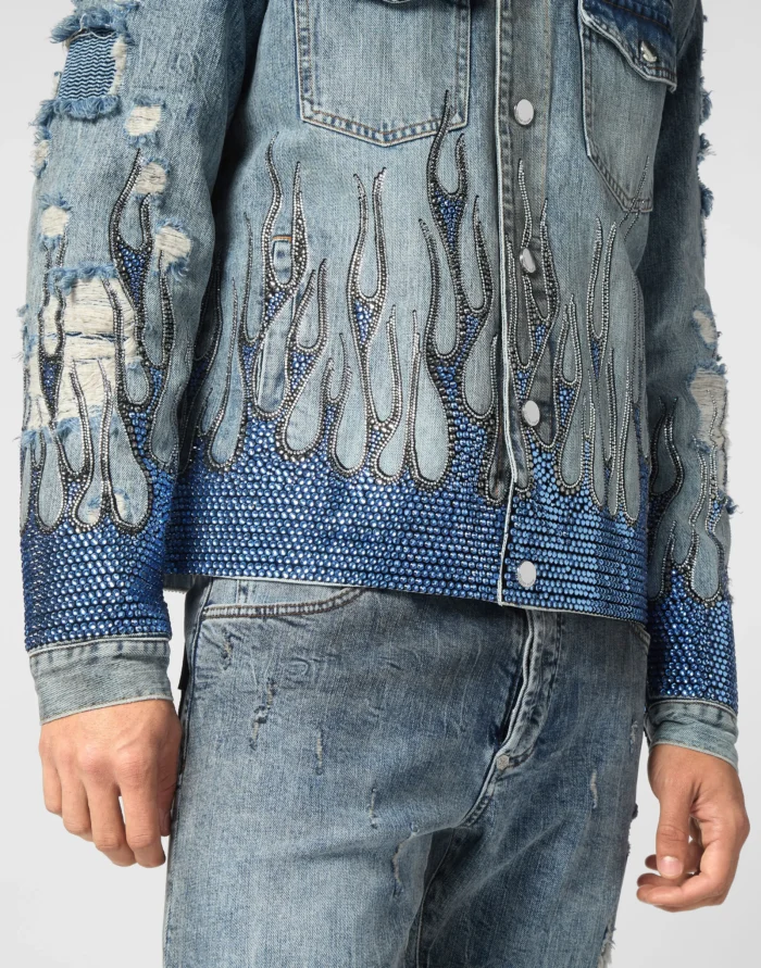 Denim Oversize Jacket LS Strass Flame