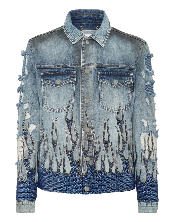 Denim Oversize Jacket LS Strass Flame