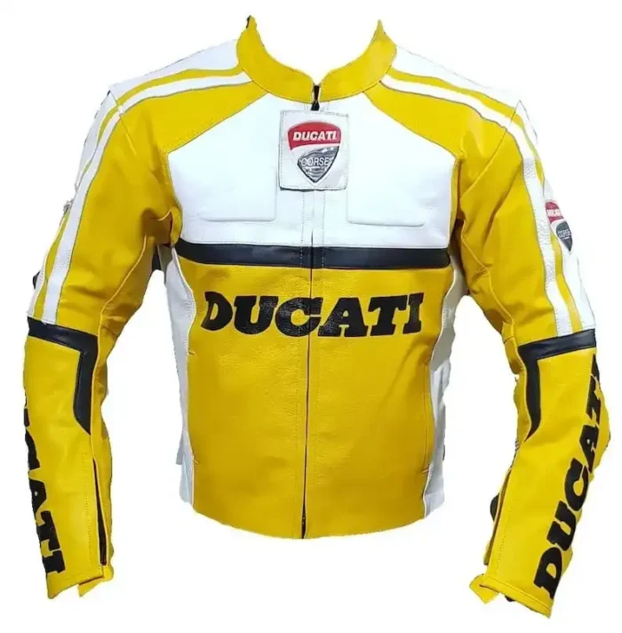 Ducati Motorbike Leather Jacket Yellow