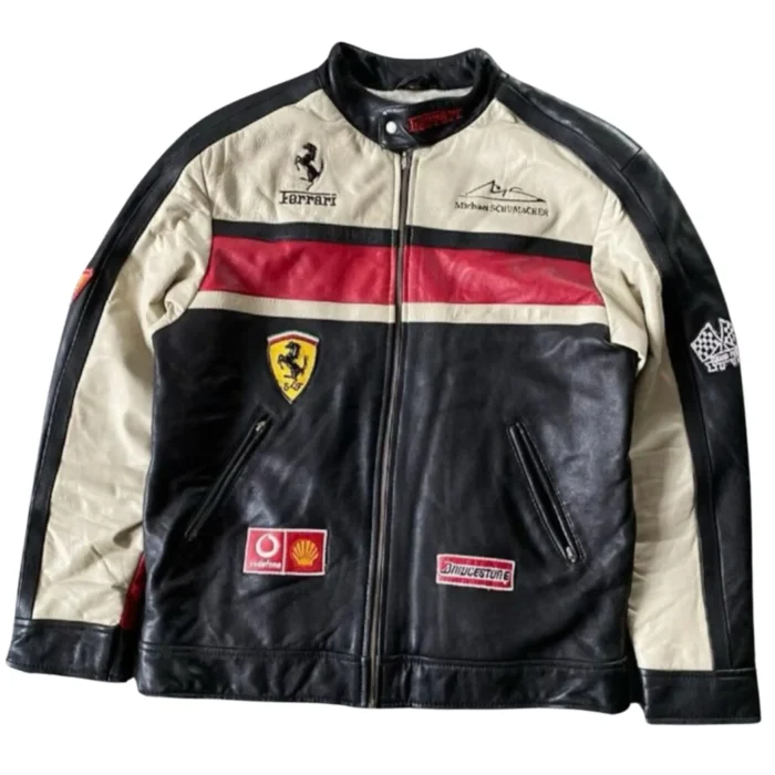 Ferrari Racing Black And White Leather Jacket