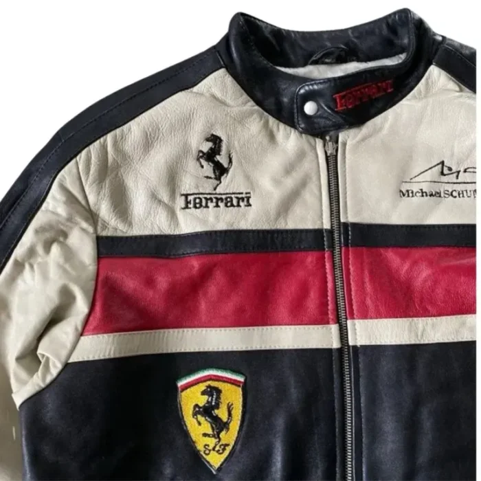 Ferrari Racing Black And White Leather Jacket