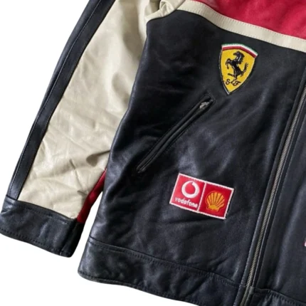 Ferrari Racing Black And White Leather Jacket