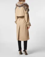 Gabardine Trench Coat With Fur Collar