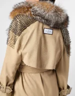 Gabardine Trench Coat With Fur Collar