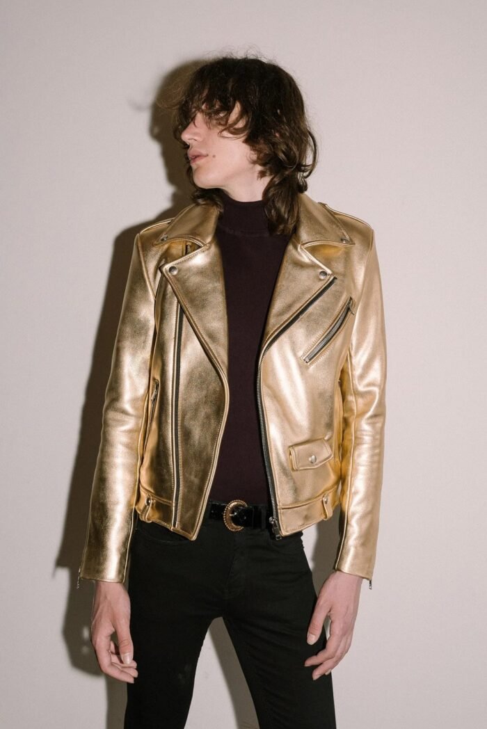 Gold Leather Jacket Men