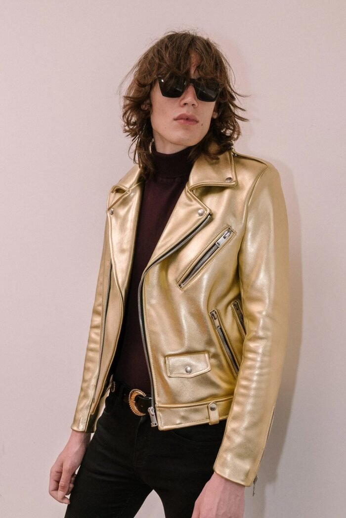 Gold Leather Jacket Men