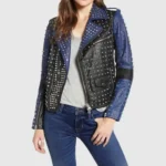 Handmade Women Two Color Punk Style Studded Leather Jacket