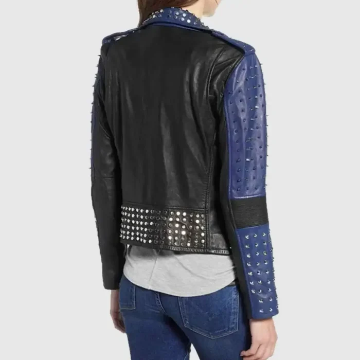 Handmade Women Two Color Punk Style Studded Leather Jacket