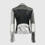 Ladies Brando Silver Black Cone Studded Leather Zippered Gothic Jacket
