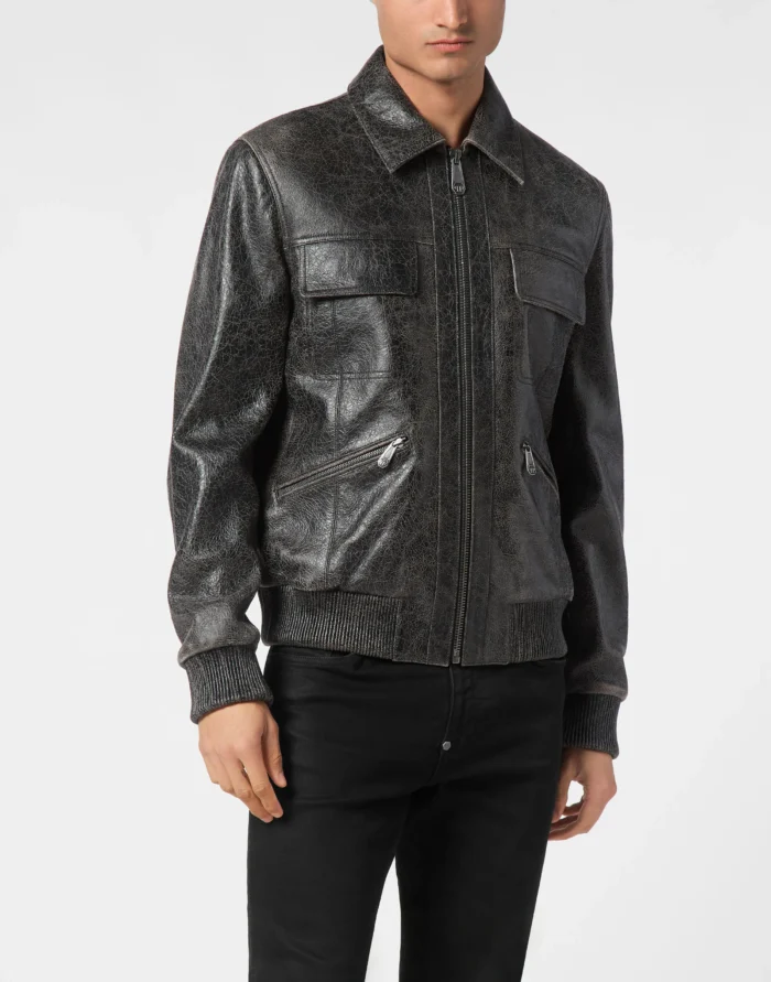 Leather Coster Bomber Jacket L