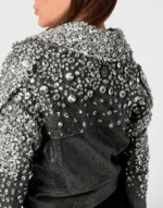 Leather Cropped Biker Jacket LS Strass