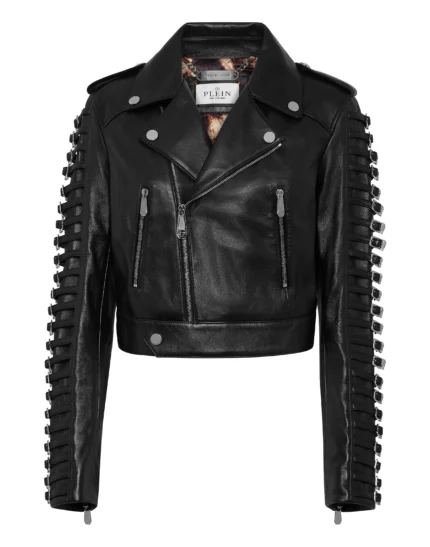 Leather Jacket Crystal Skull