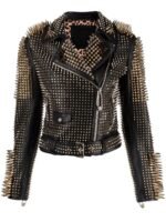 Long Studs Leather Jacket, Rock style