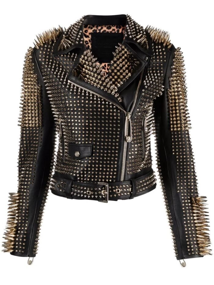Long Studs Leather Jacket, Rock style