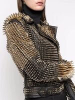 Long Studs Leather Jacket, Rock style